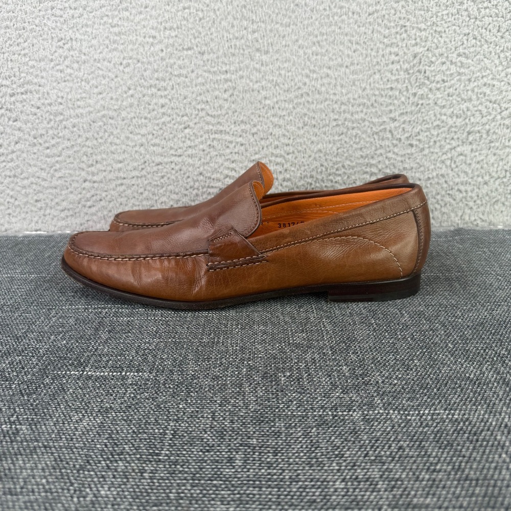 Santoni Loafers Men 10.5 Brown Leather Italian Square Toe Slip On 381747